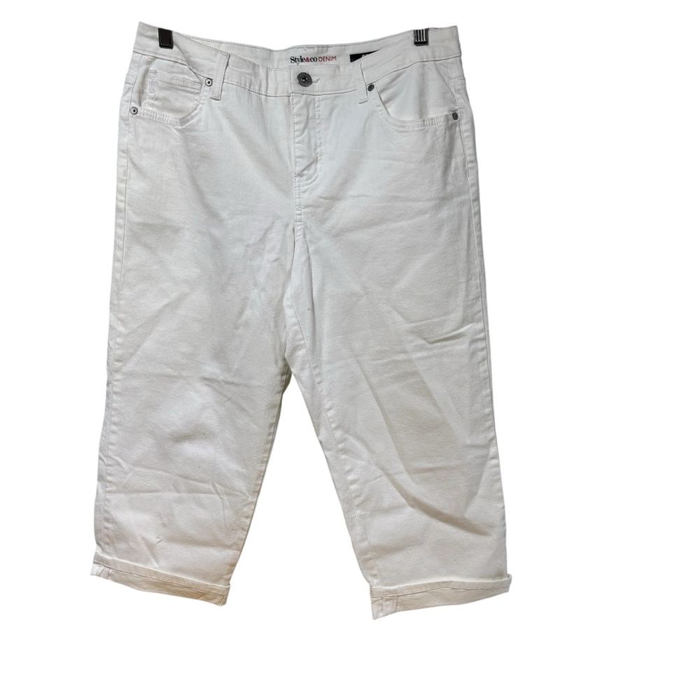 Style&co Denim White Capri Jeans Womens 12 Mid Rise Cropped Cuffed #680